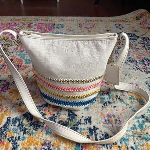 Coach mini duffle pop lacing whiplash leather shoulder hobo bag in chalk